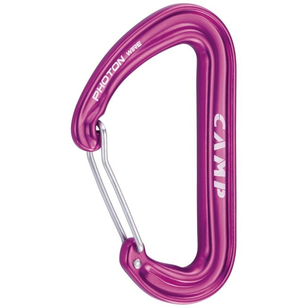 CAMP Photon Wire carabiner in purple for lightweight, quick-clip handling on climbs