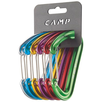 Camp Photon wire carabiners in six colours for organized gear and secure, lightweight connections.