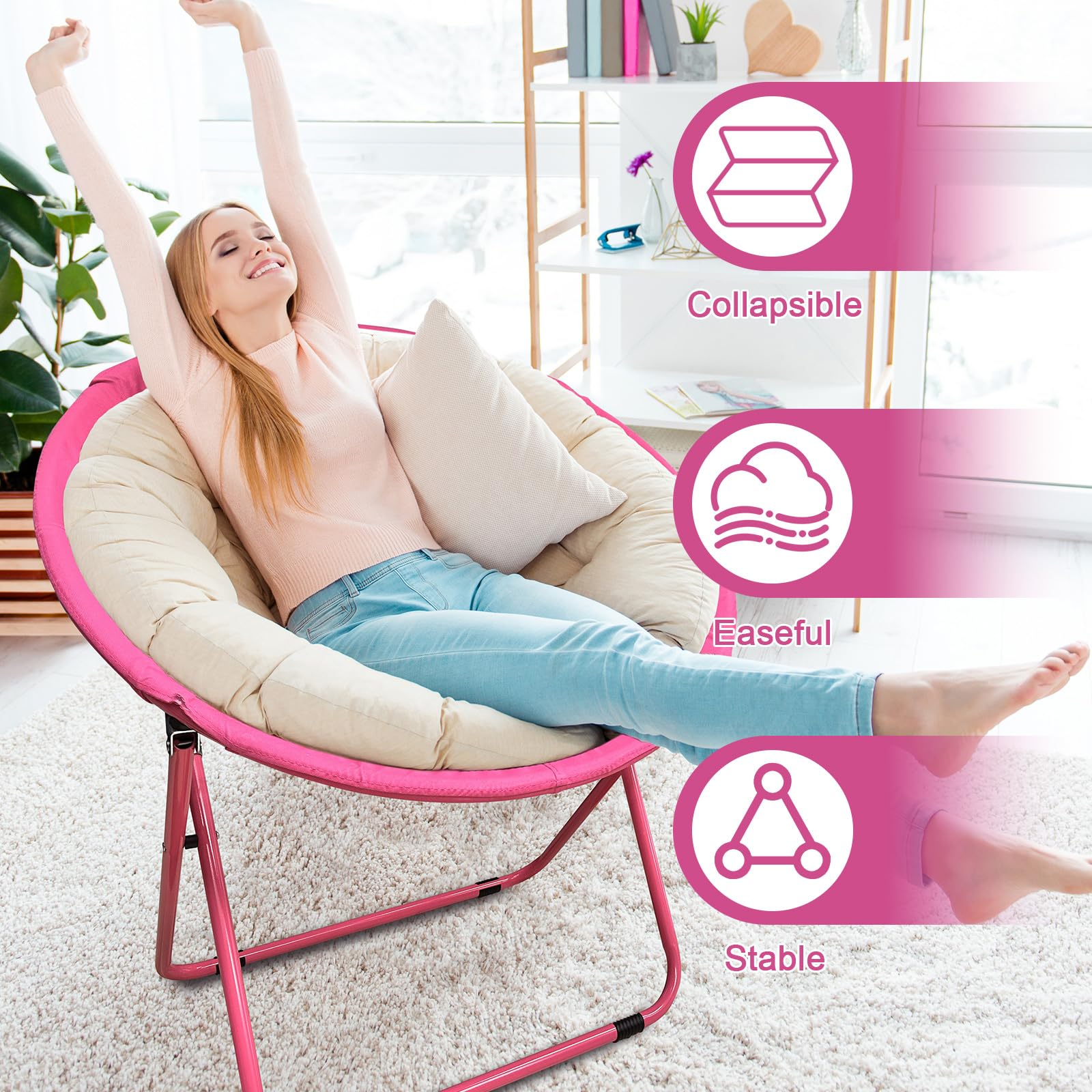 CAMP SOLUTIONS bungee chair pink dish-chair design for versatile seating.