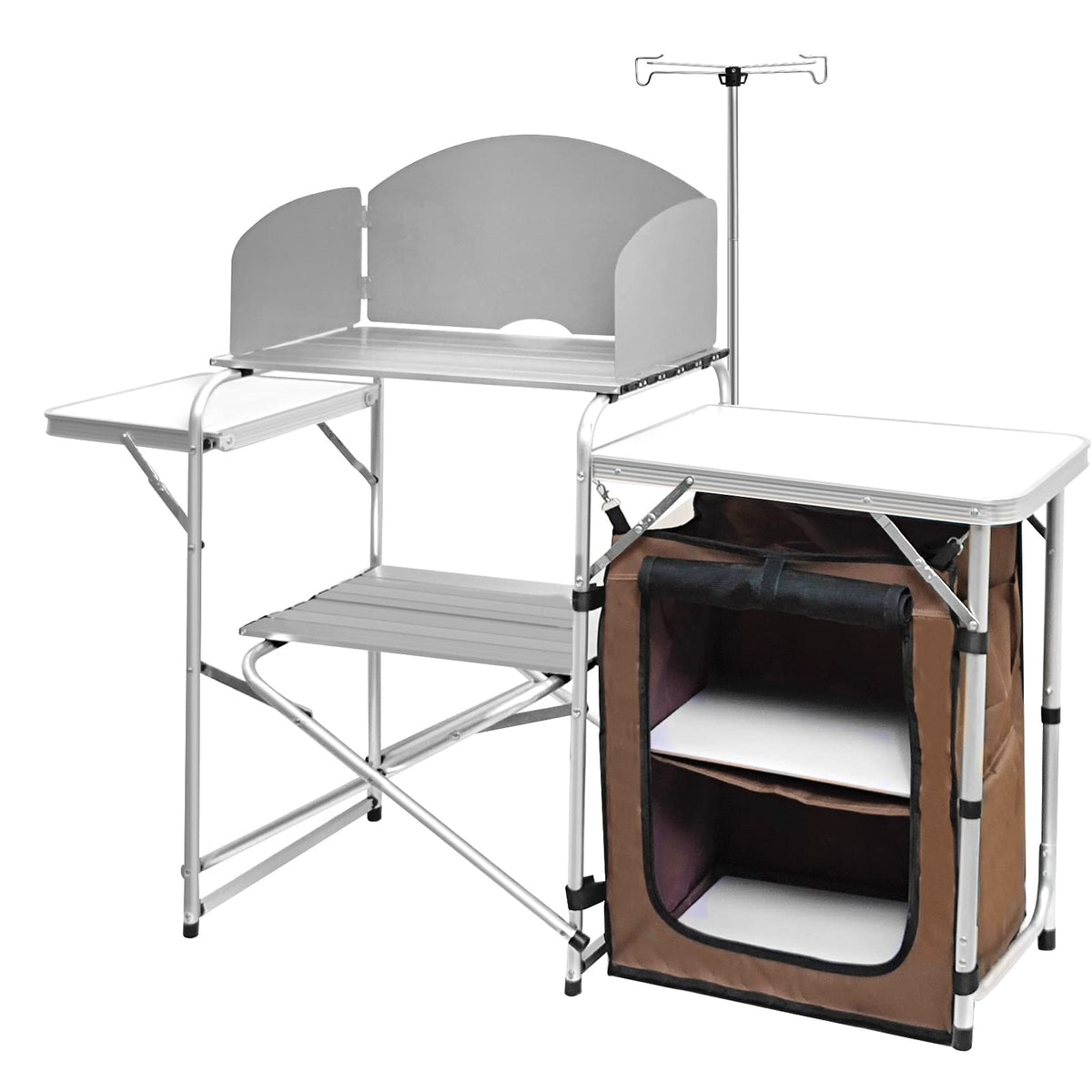 CAMP SOLUTIONS Camp Kitchen Table with Storage highlights ample outdoor counter space for meal prep.
