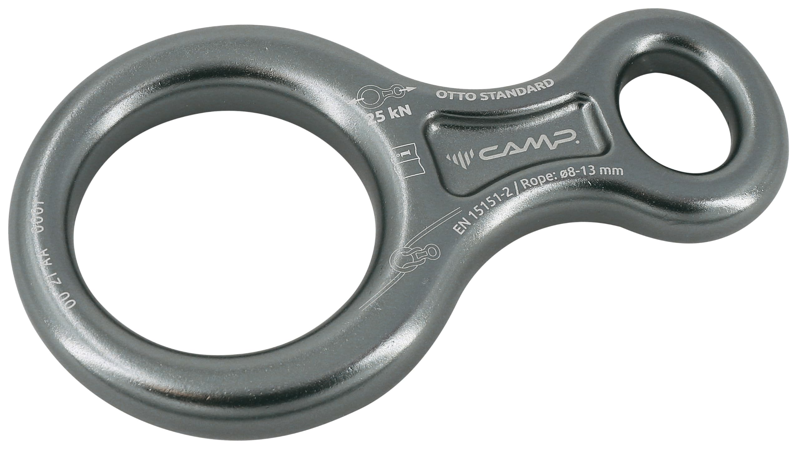 CAMP Standard Figure 8 rappelling device enables smooth, controlled descents.