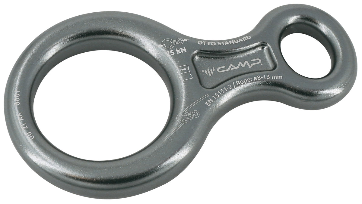 CAMP Standard Figure 8 rappelling device enables smooth, controlled descents.