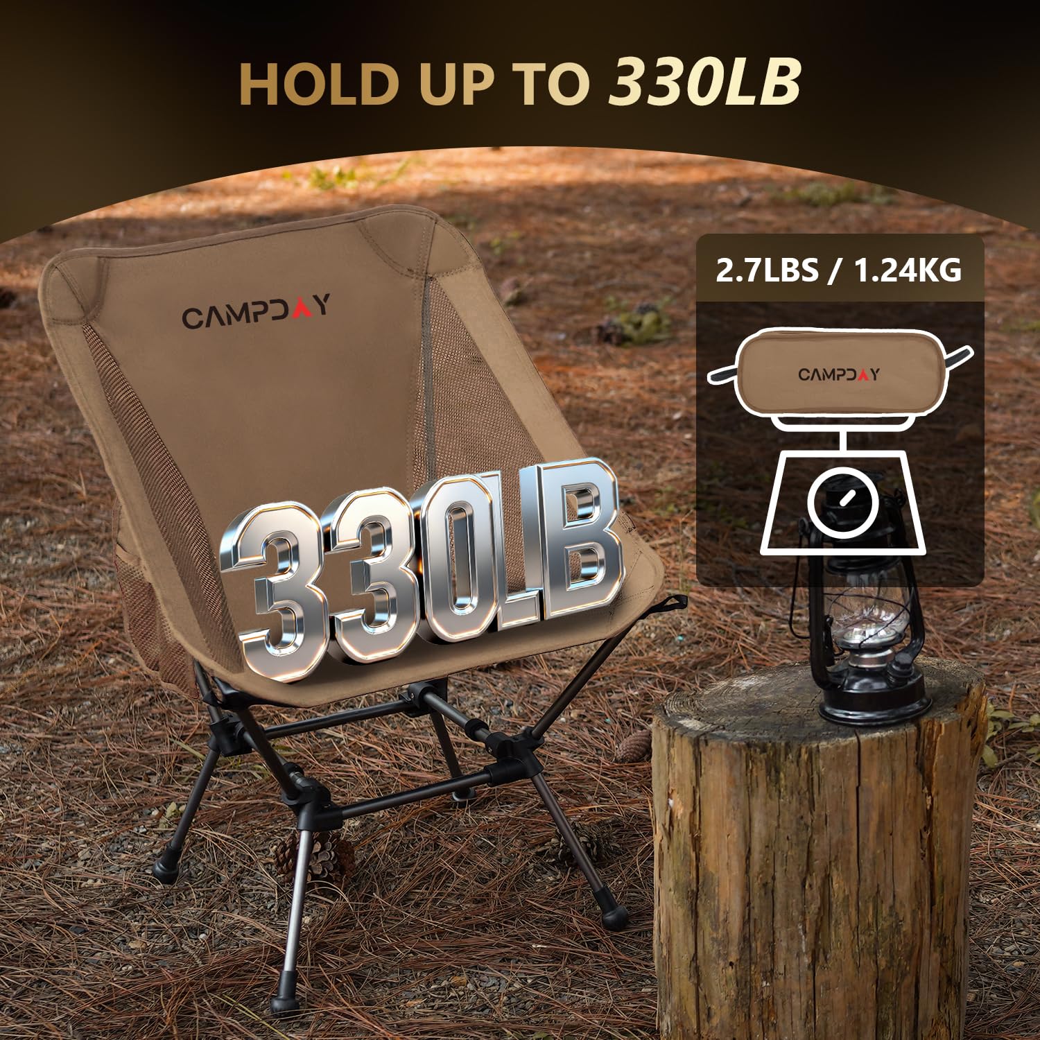 Campday camping chair supports up to 330 lbs for sturdy outdoor use