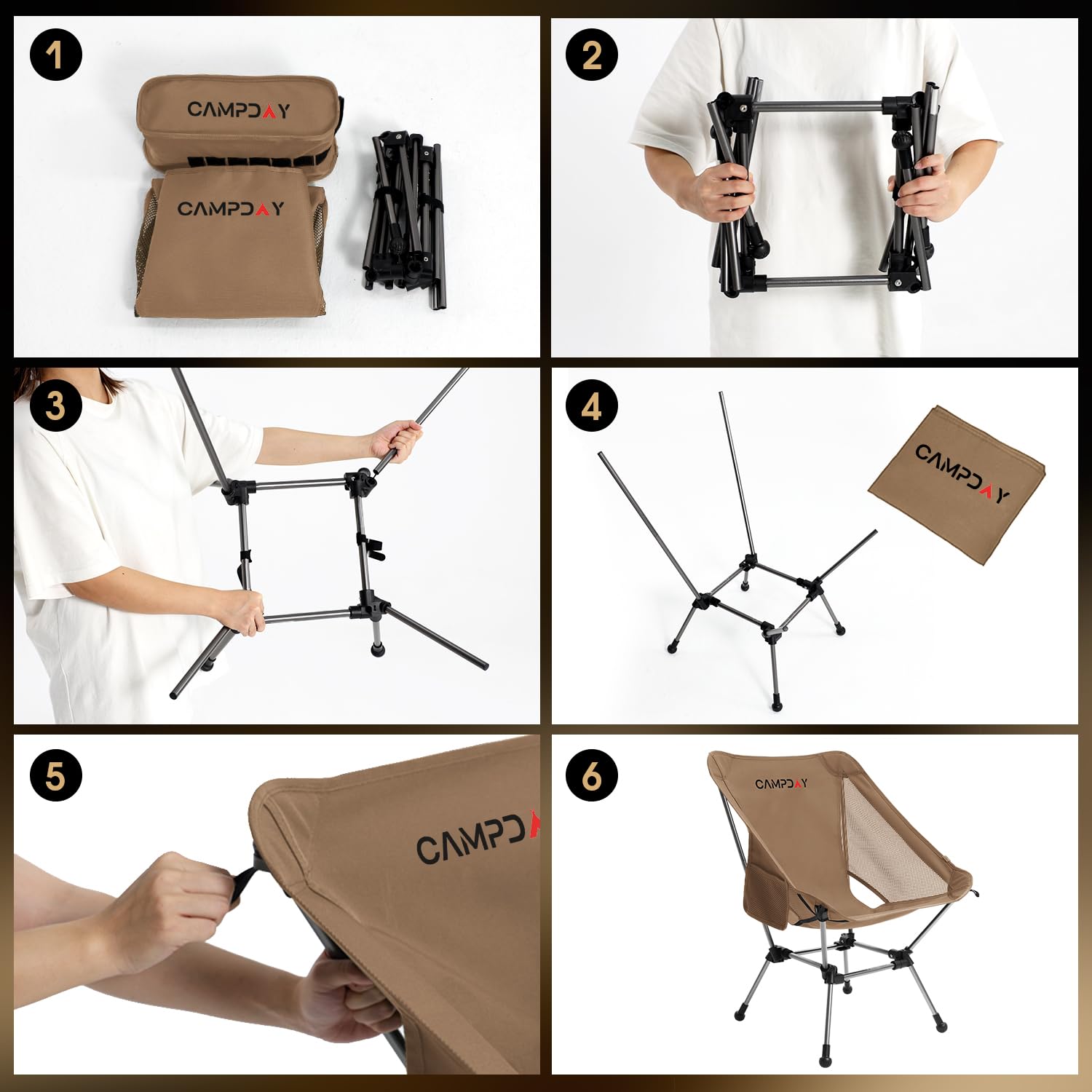 Campday camping chair quick drawstring setup for fast, hassle-free seating