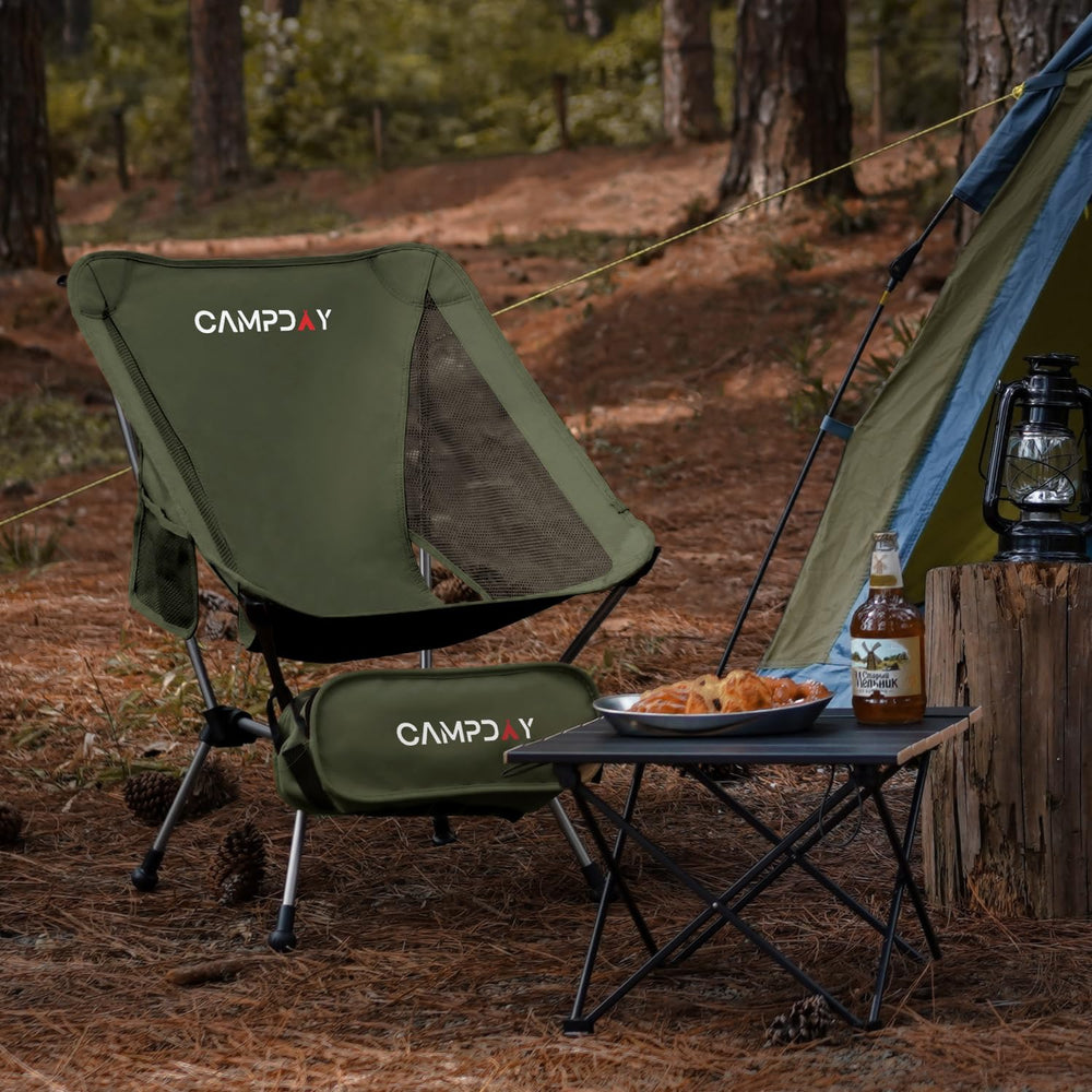 Campday camping chair folds compactly for easy storage and travel.