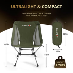 Campday camping chair demonstrates quick drawstring attachment for fast setup outdoors.