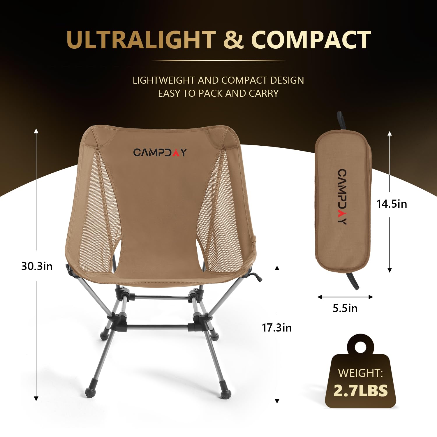 Campday camping chair waterproof 600D fabric shields gear from rain and splashes