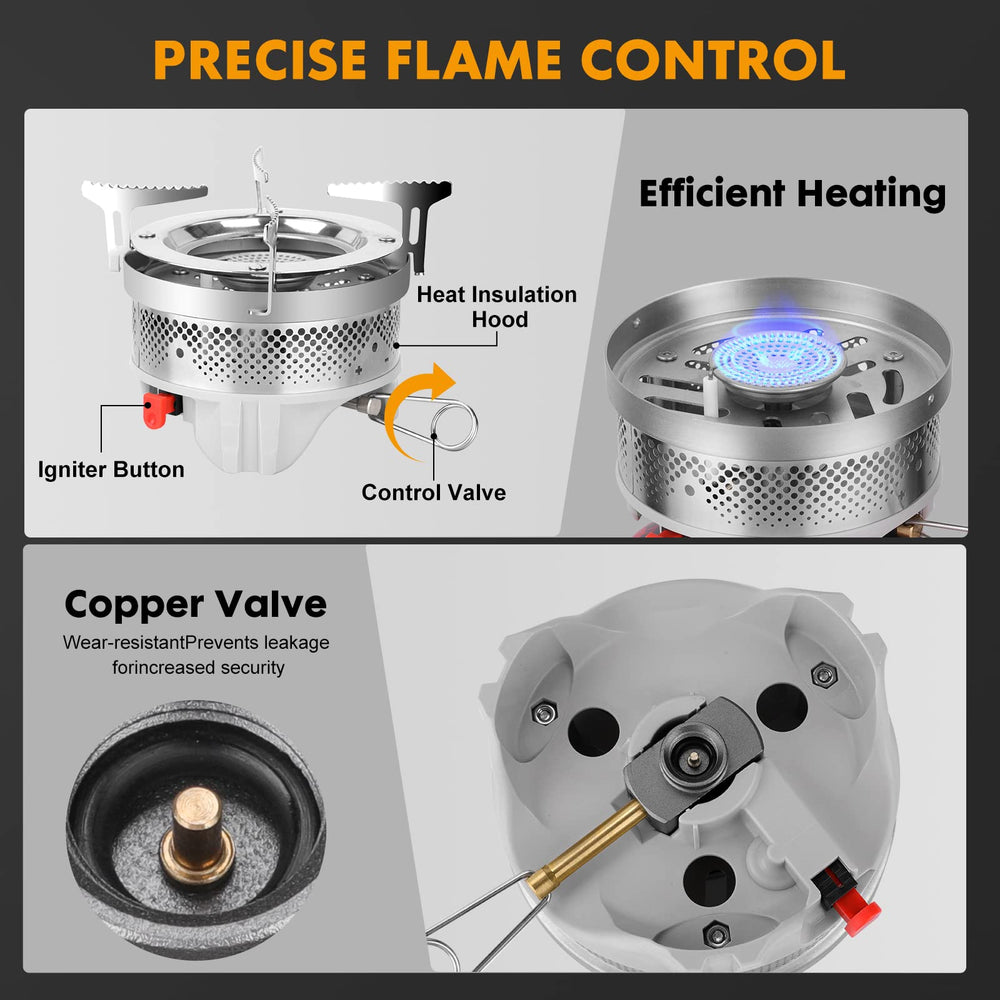 CAMPEAK Gen stove with cloth-insulated pot reduces heat loss and protects hands.
