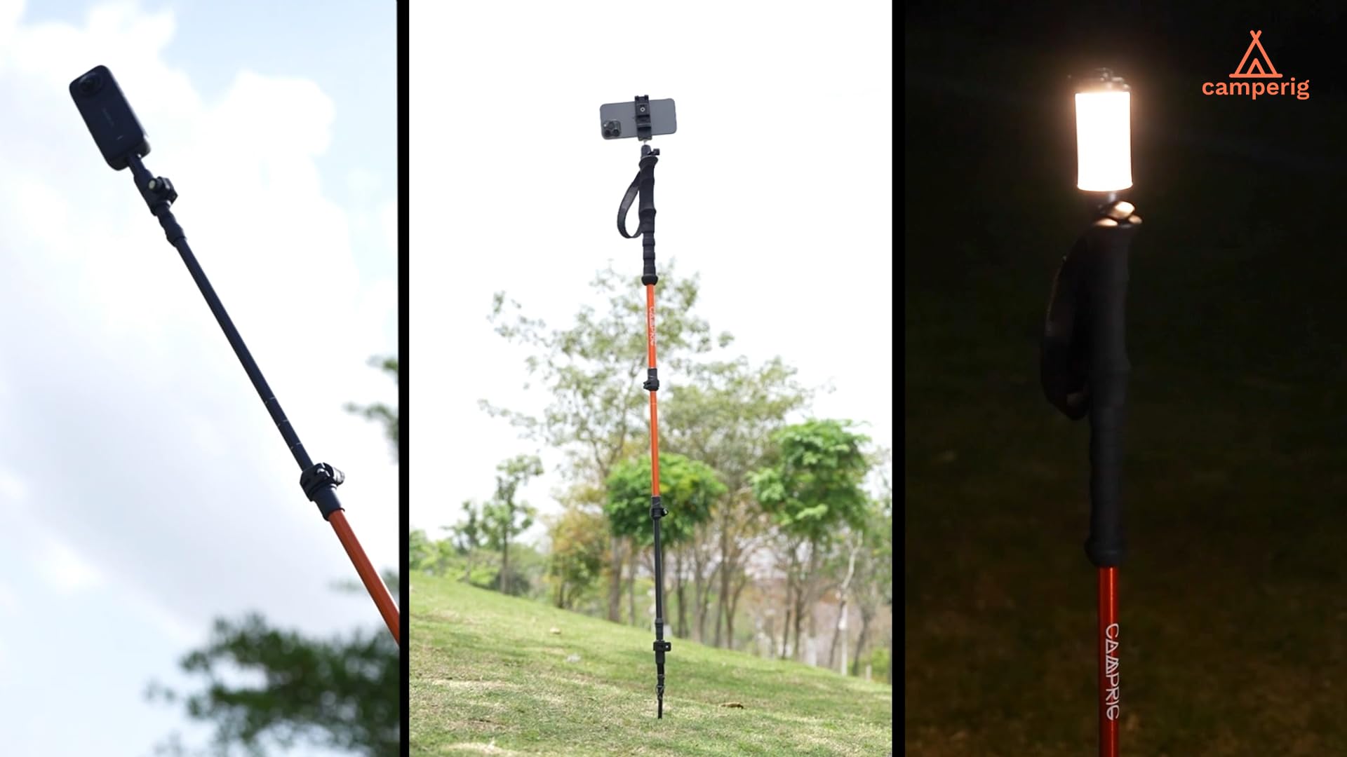 Camperig Selfie Trekking Pole ball head kit for flexible angles