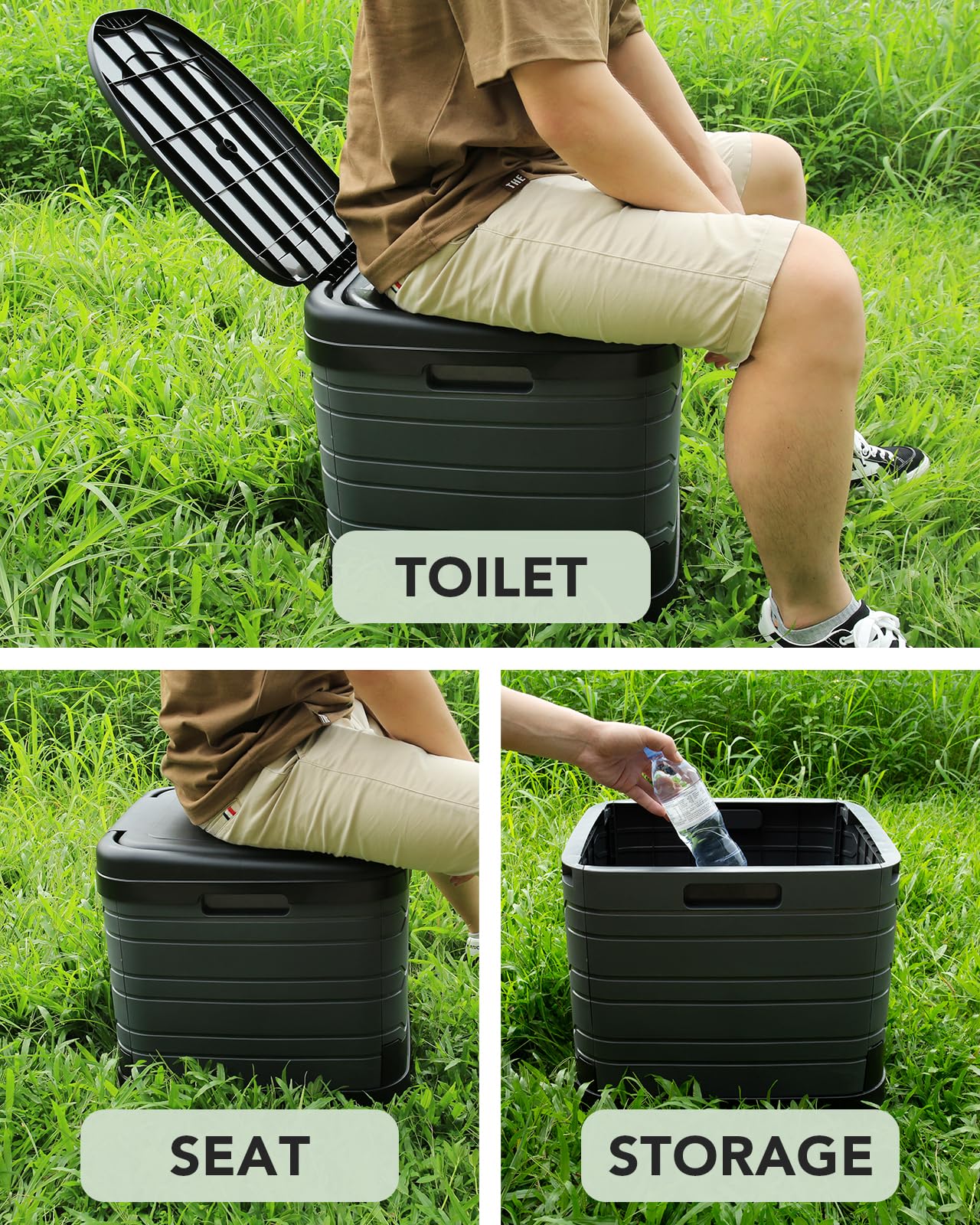 Camperperfect XXL portable toilet open-lid view highlights easy-access design.