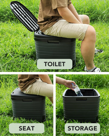 Camperperfect XXL portable toilet open-lid view highlights easy-access design.