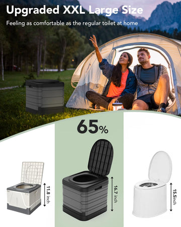 Camperperfect XXL portable toilet provides privacy screen and odor control for discreet use.