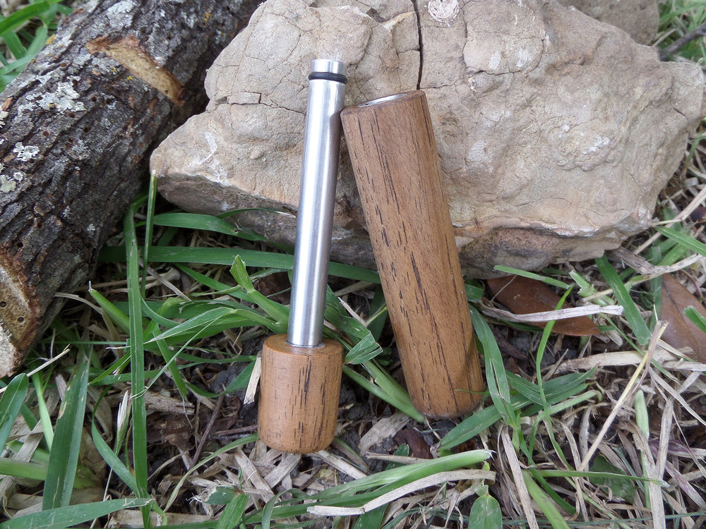 CampfirePiston Hickory Fire Piston side handle demonstrates ergonomic grip for comfortable starts.