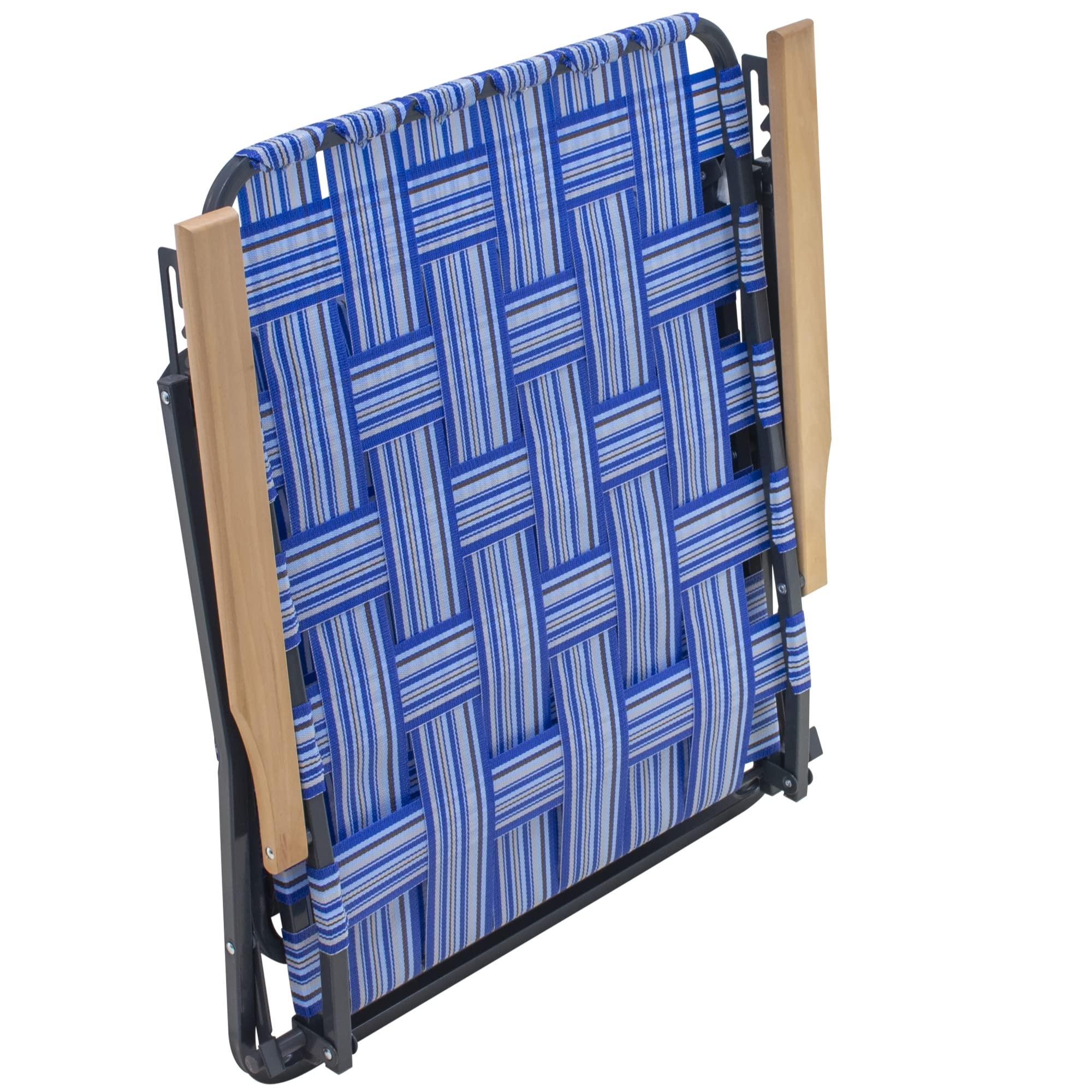 CAMPGO blue woven fabric seat back detail for comfort and support.