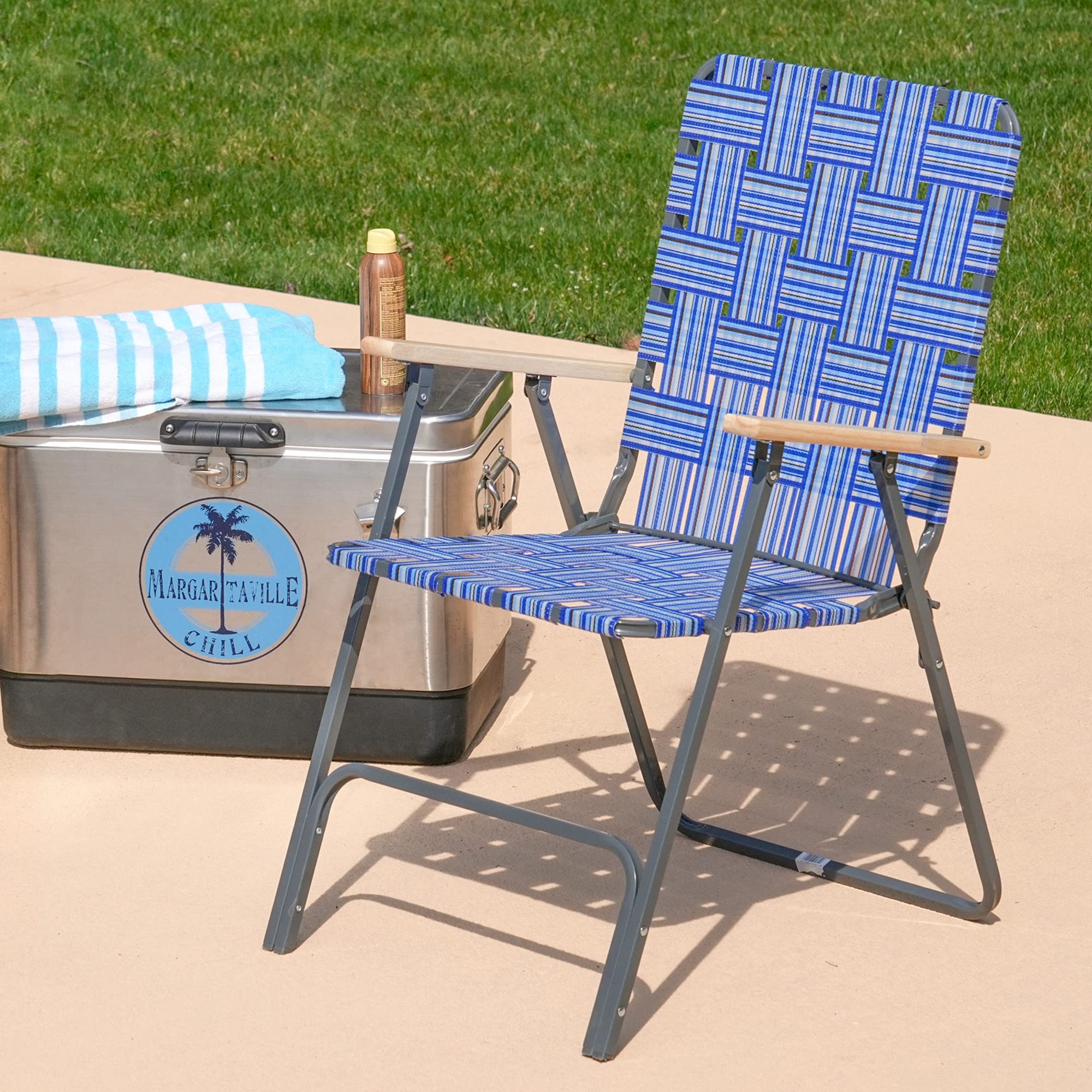 CAMPGO steel folding chair grey side view shows sturdy frame.