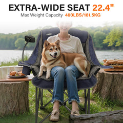 CAMPHILL XL cup-holder chair—convenient drink access during outdoor activities.