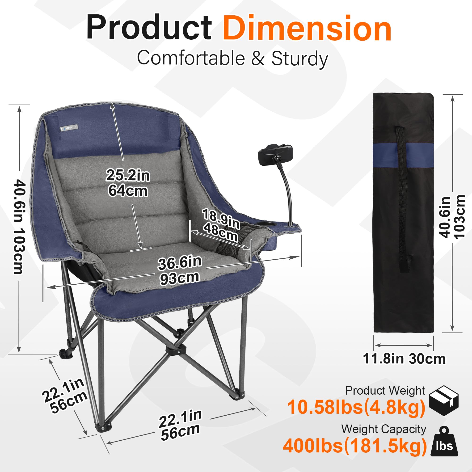 CAMPHILL XL padded-seat camping chair—supreme comfort for long outdoor sessions.