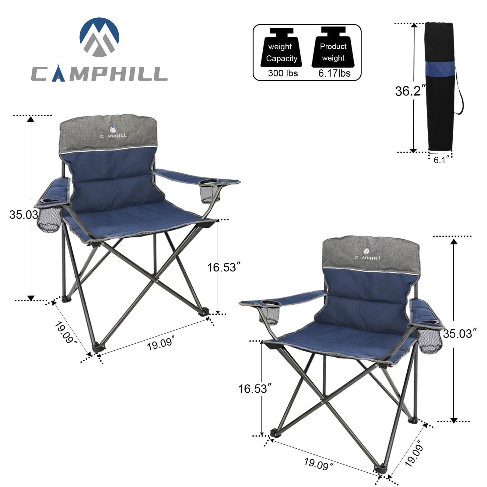 CAMPHILL chair with cup holder highlights convenient hydration on-site.