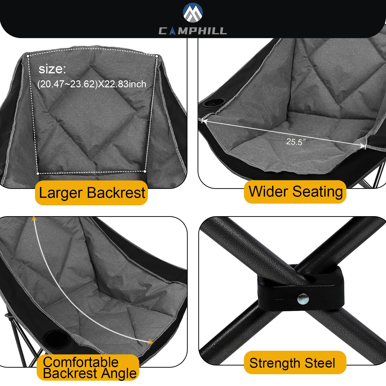 Camphill folding camping chair compact-fold shows effortless storage and portability for car trips.