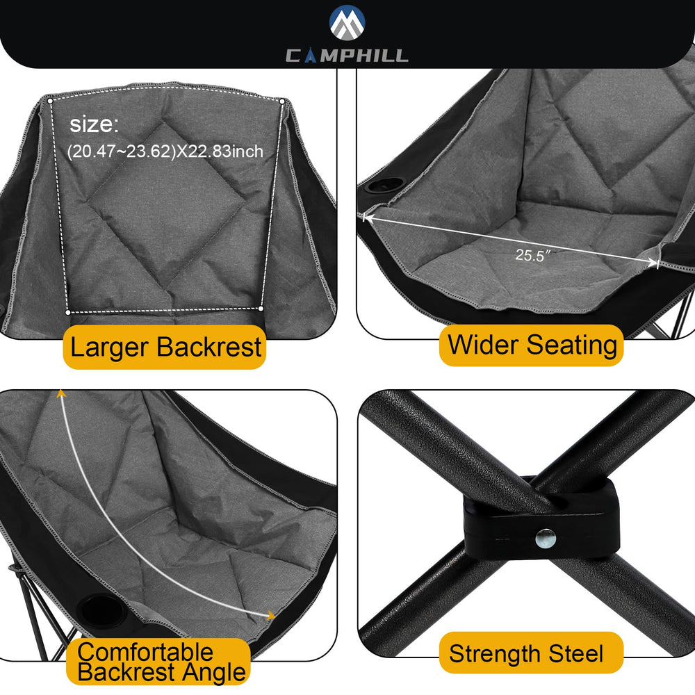 Camphill folding camping chair compact-fold shows effortless storage and portability for car trips.