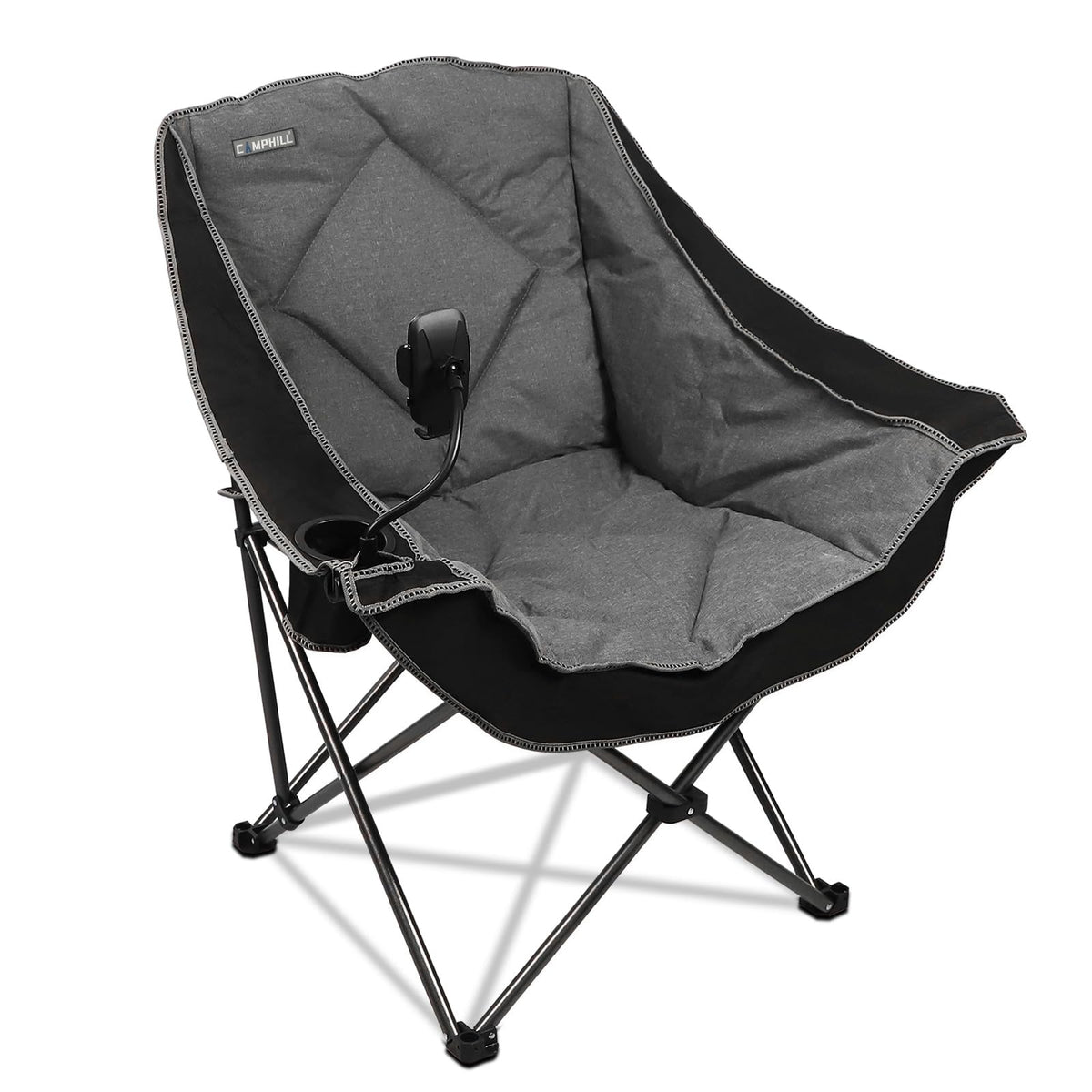 Camphill folding camping chair oversized side view highlights roomy seating for comfortable outdoor lounging.