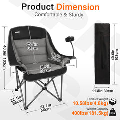 Camphill oversized XL camping chair backrest provides padded support for long days outdoors.