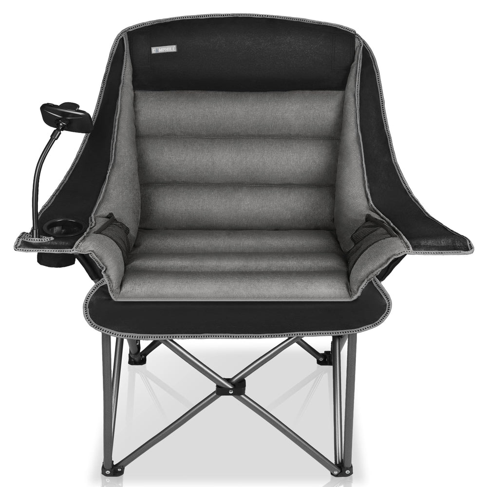 Camphill oversized XL camping chair seat shows roomy comfort for outdoor lounging.