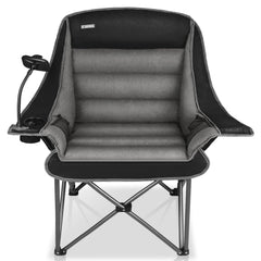 Camphill oversized XL camping chair seat shows roomy comfort for outdoor lounging.