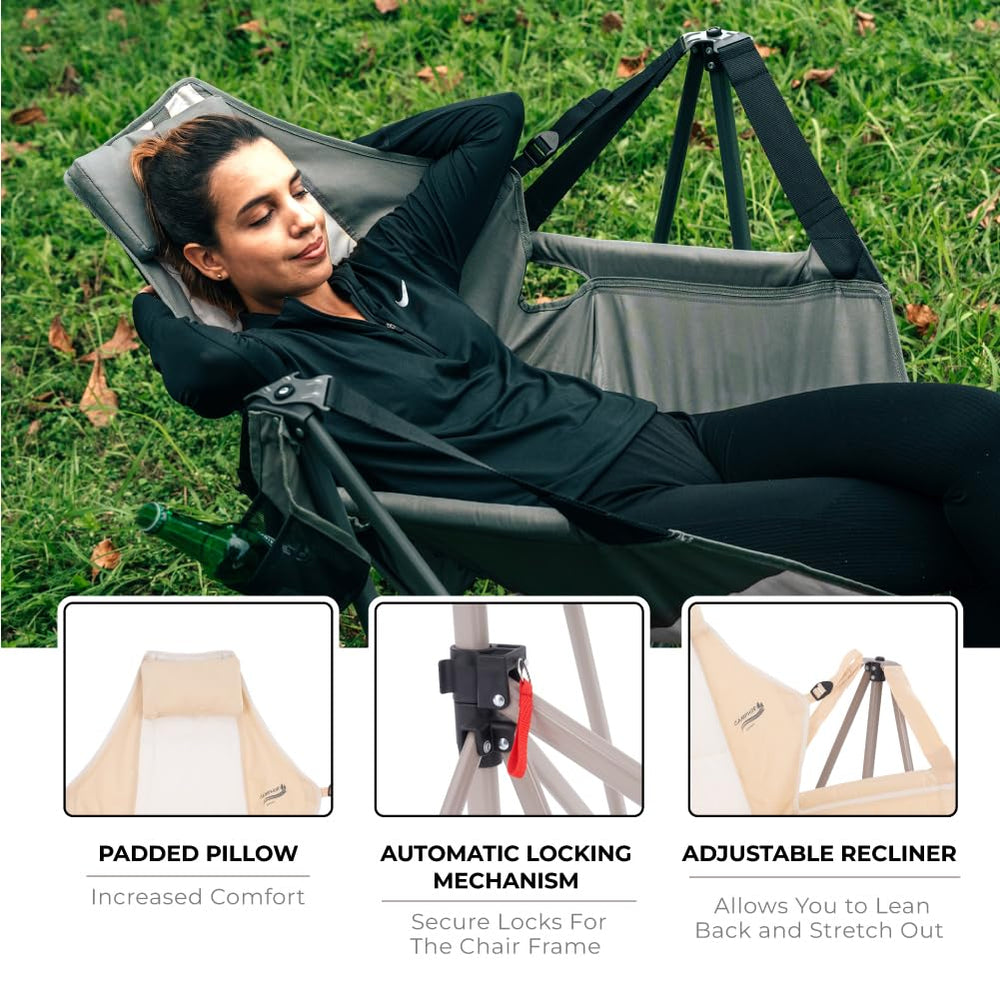 Camphor Designs drink holder keeps beverages within reach during relaxation.