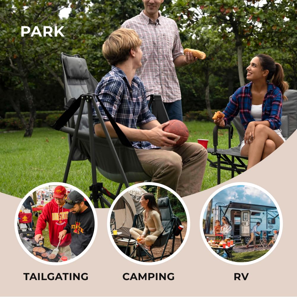 Camphor Designs outdoor-use chair ideal for beaches, lawns, hunting, and fishing.