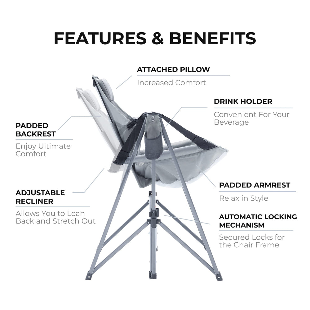 Camphor Designs portable hammock grey headrest close-up highlights neck support.