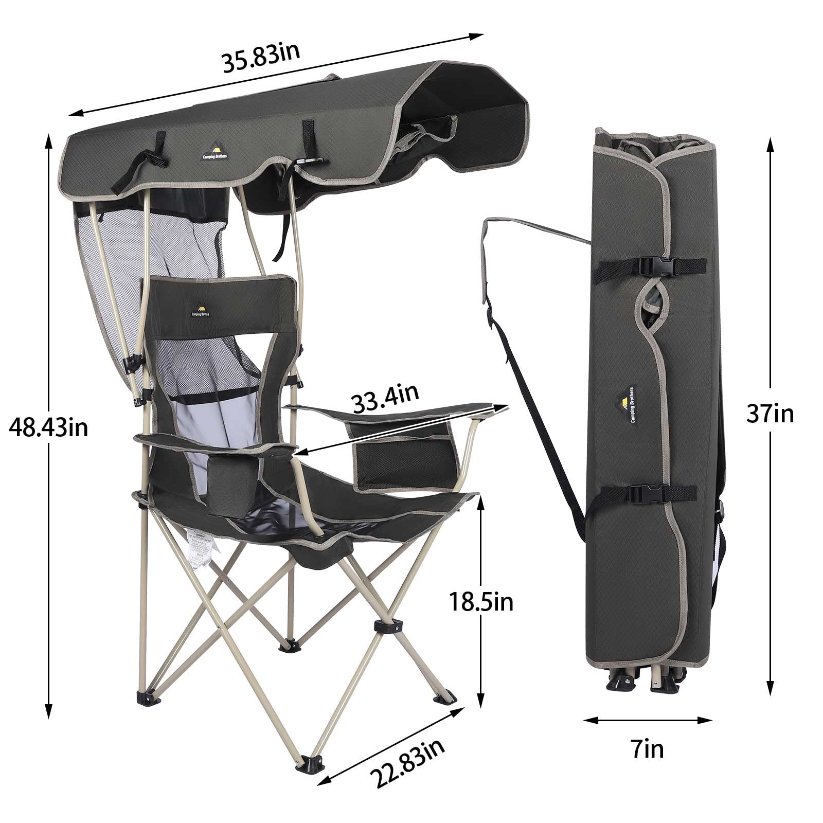 Camping Brothers beach chair with canopy maroon side view highlights portable shade