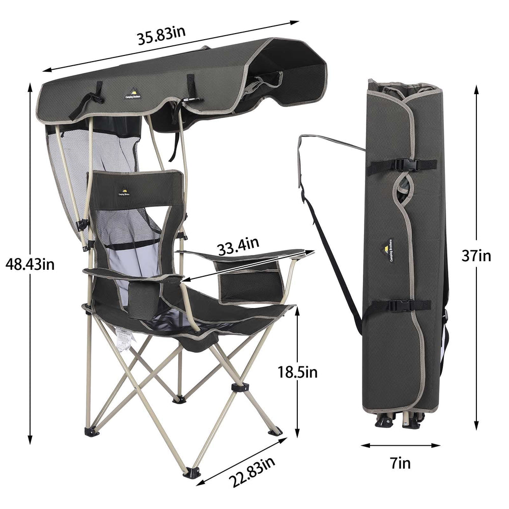 Camping Brothers beach chair with canopy maroon side view highlights portable shade