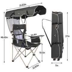 Camping Brothers beach chair with canopy maroon side view highlights portable shade
