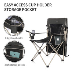 Camping Brothers camping chair with canopy army green cup holder for drinks on the go.