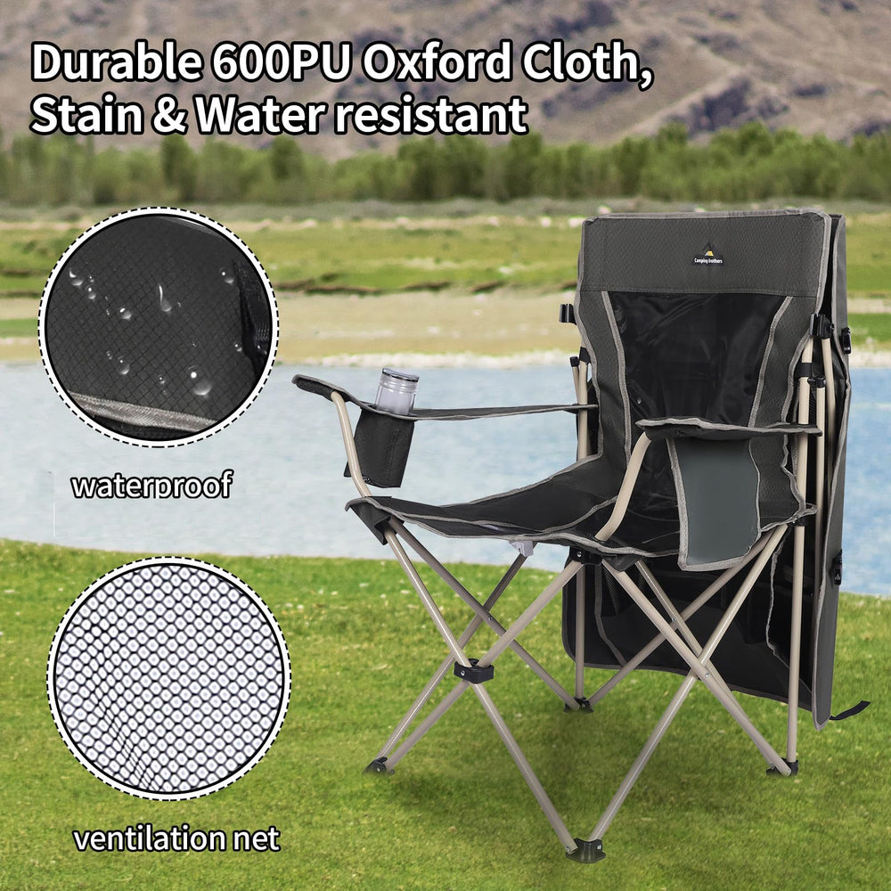 Camping Brothers camping chair with canopy army green durable frame supports 330 lbs.