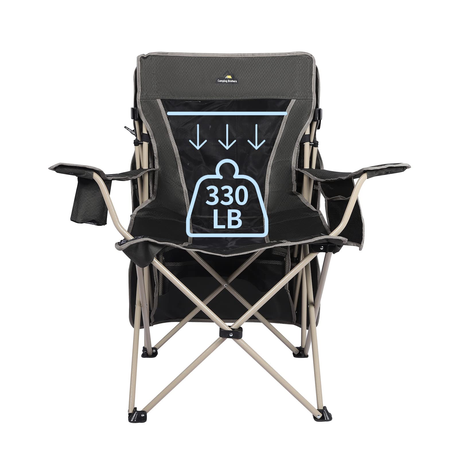 Camping Brothers camping chair with canopy army green sun protection for sunny outings.