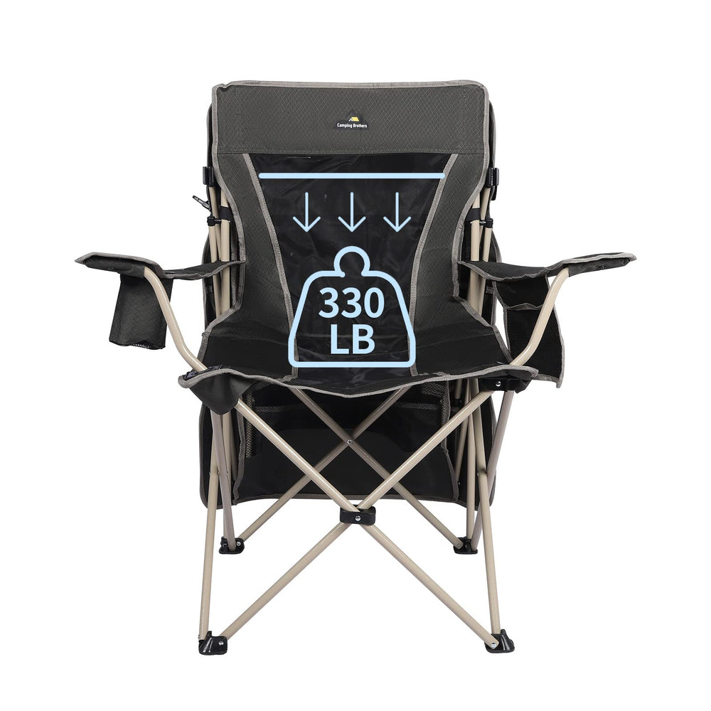 Camping Brothers camping chair with canopy army green sun protection for sunny outings.