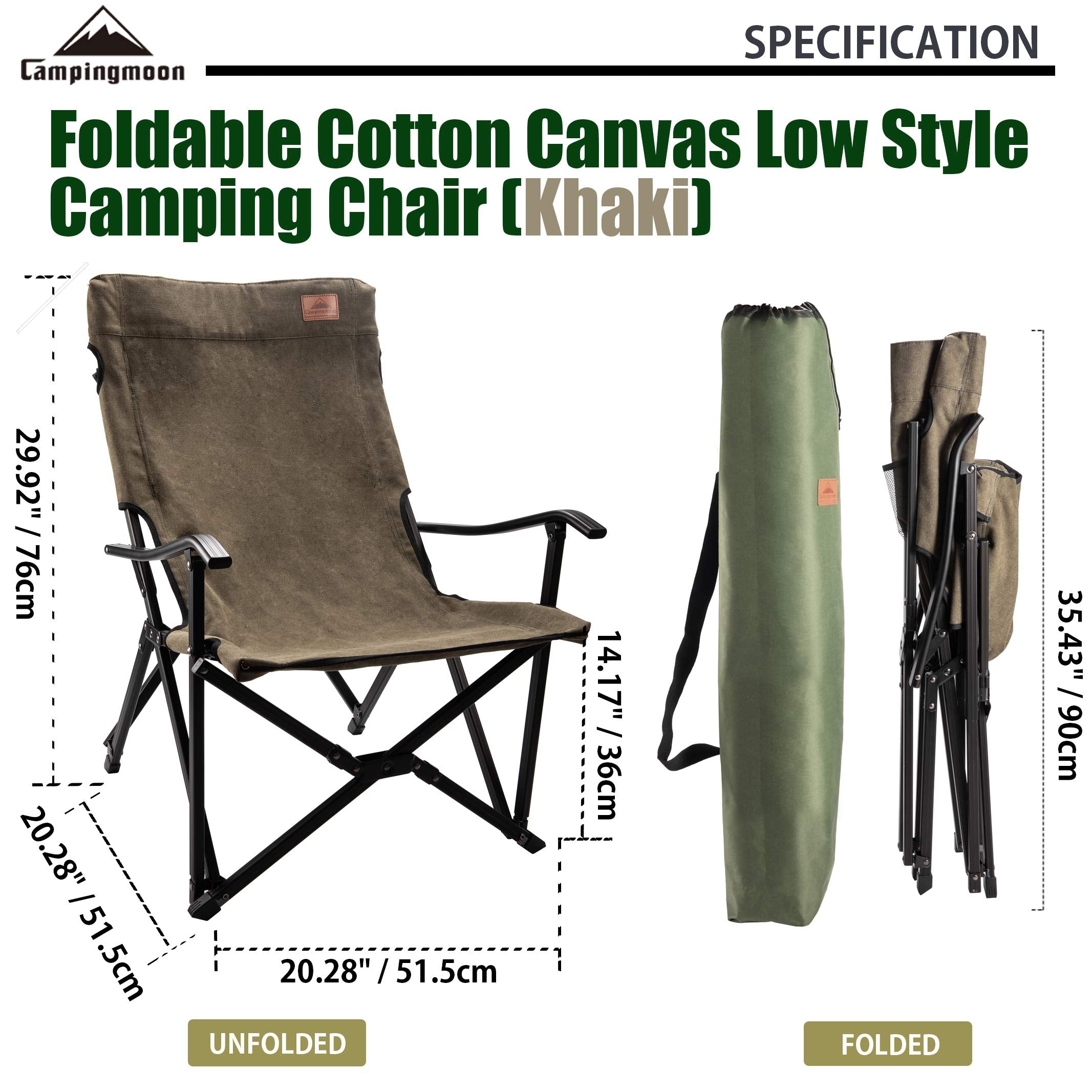 Camping Moon aluminum-frame folded profile emphasizes lightweight, compact transport.