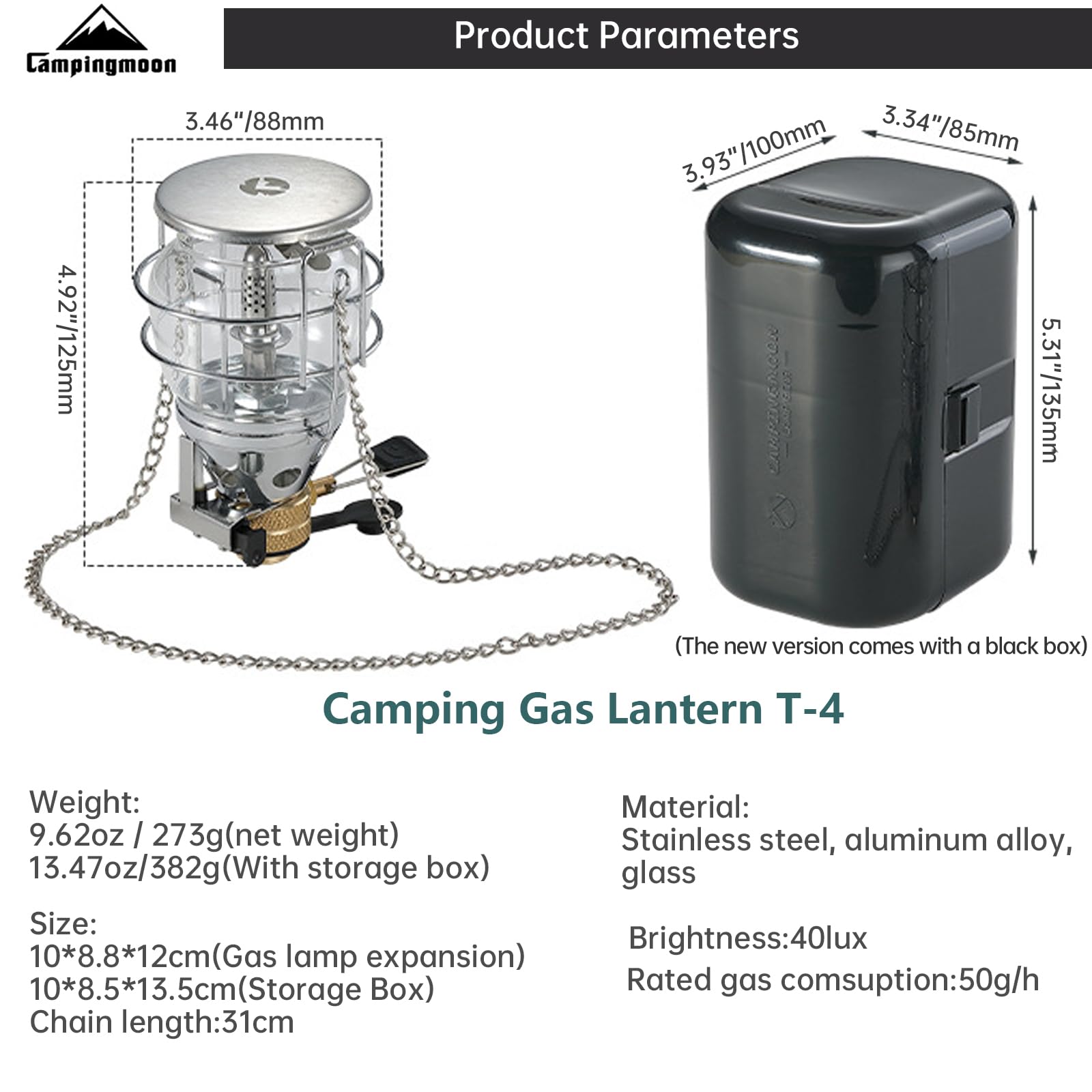Camping Moon gas lantern T-4 night-irradiance for late-night cooking.