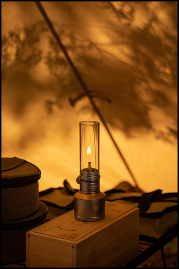 Camping Moon campsite ambience night showcases warm, candle-like glow with minimal gear.