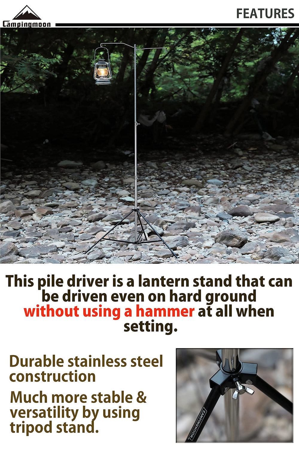 Camping Moon dual lantern hooks enable lighting two zones at once.