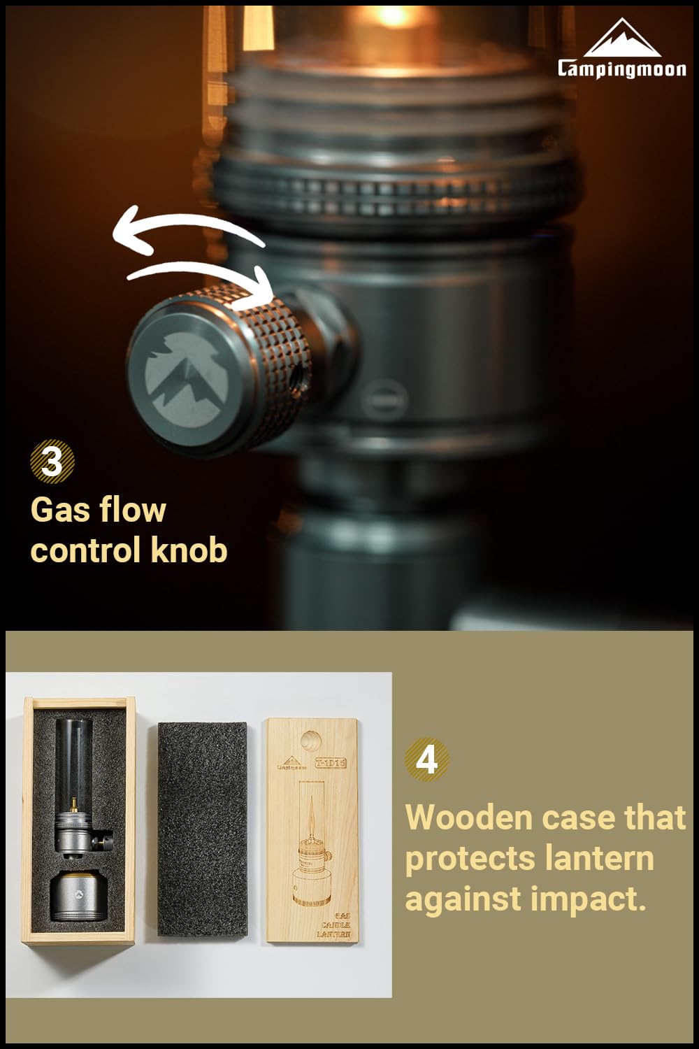 Camping Moon empty fuel canister displays compact refilling option for customizable lighting.