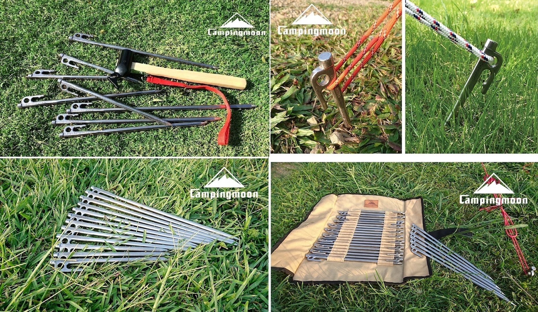 Camping Moon flat-top design enables easier hammering and removal.