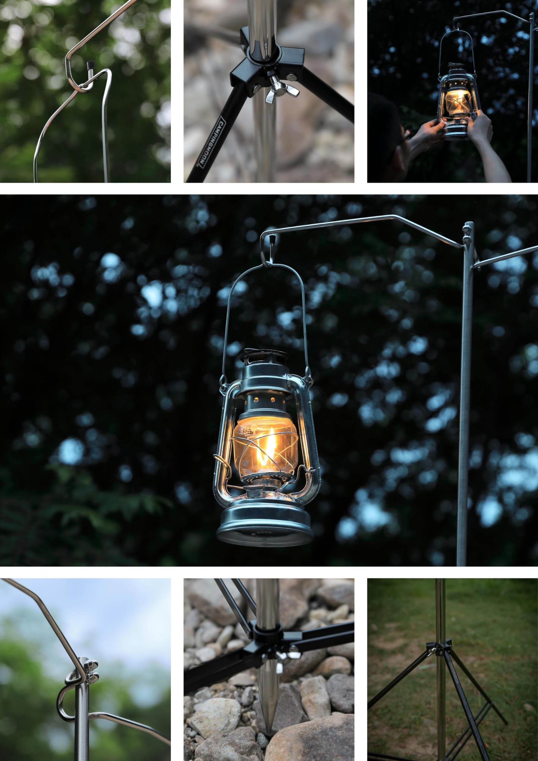 Camping Moon hammer-lantern-stand durable-steel construction withstands rugged use in campsites.