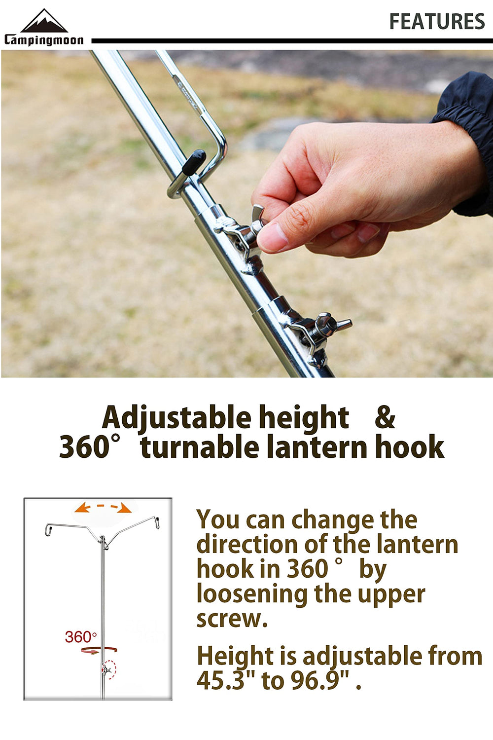 Camping Moon heavy-duty lantern stand with storage bag for transport.