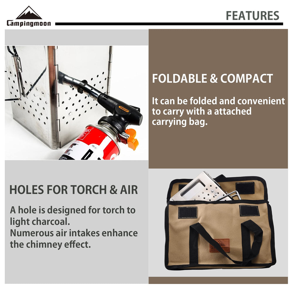 Camping Moon MT-18 folded with carrying bag for easy portability