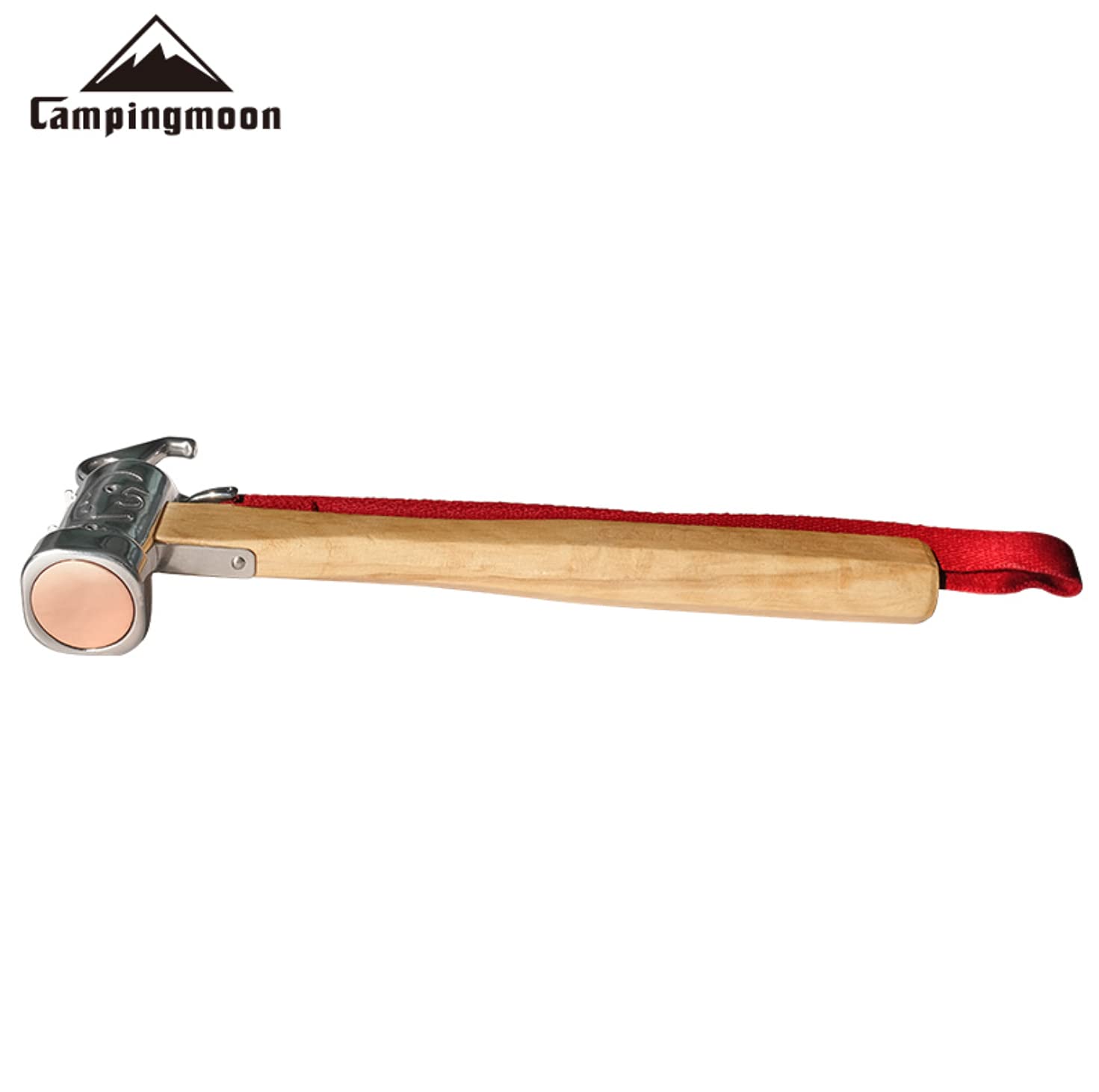 Camping Moon Premium Peg Hammer in use driving pegs at campsite.