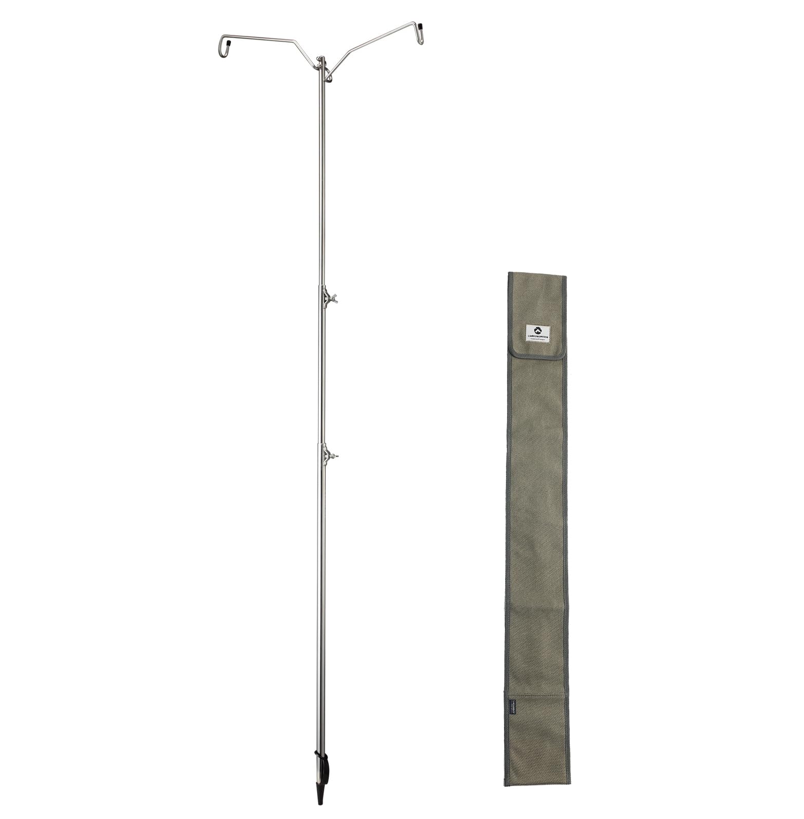Camping Moon stainless-steel lantern pile driver extended-height setup for tall lighting reach.