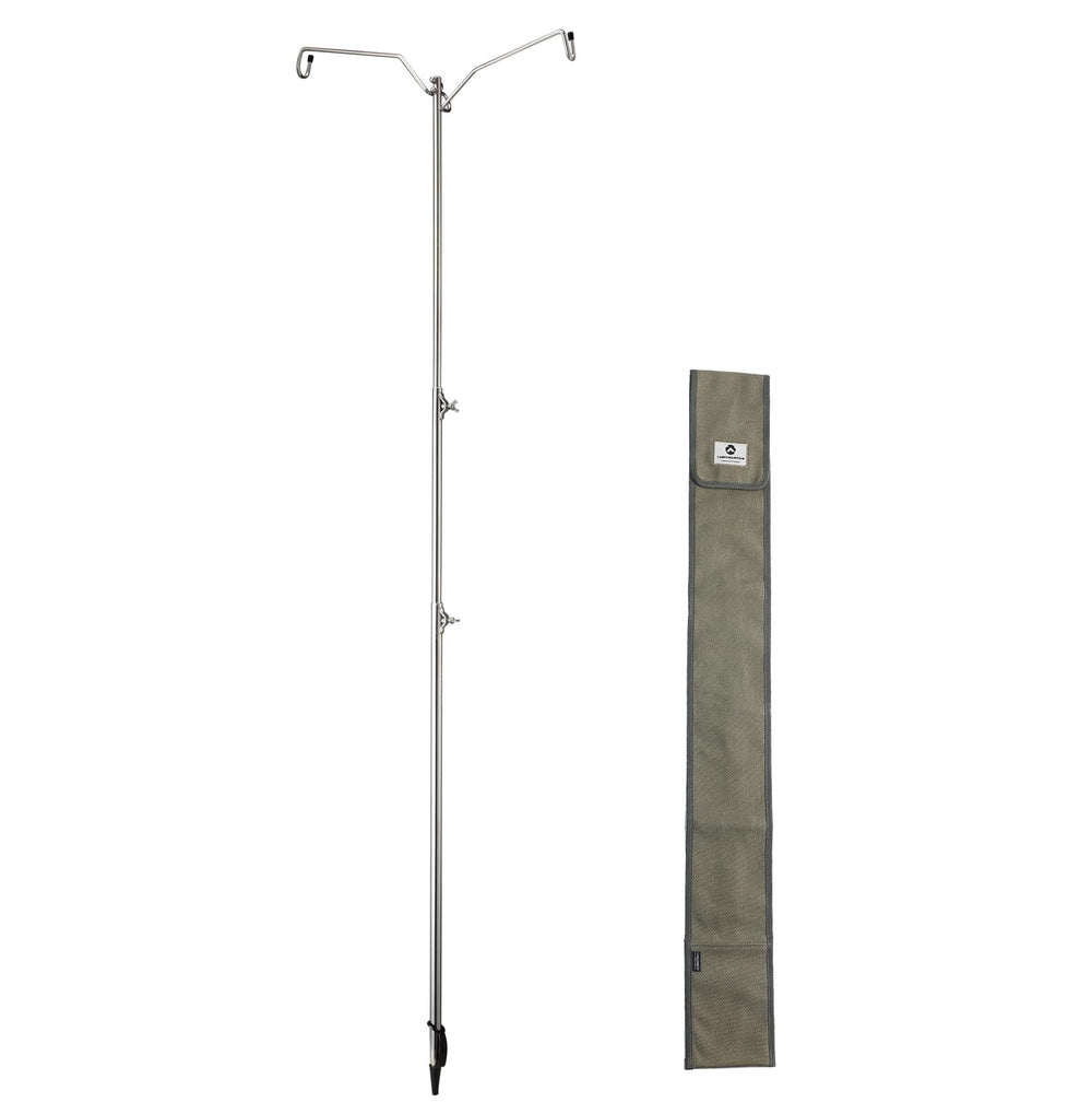 Camping Moon stainless-steel lantern pile driver extended-height setup for tall lighting reach.